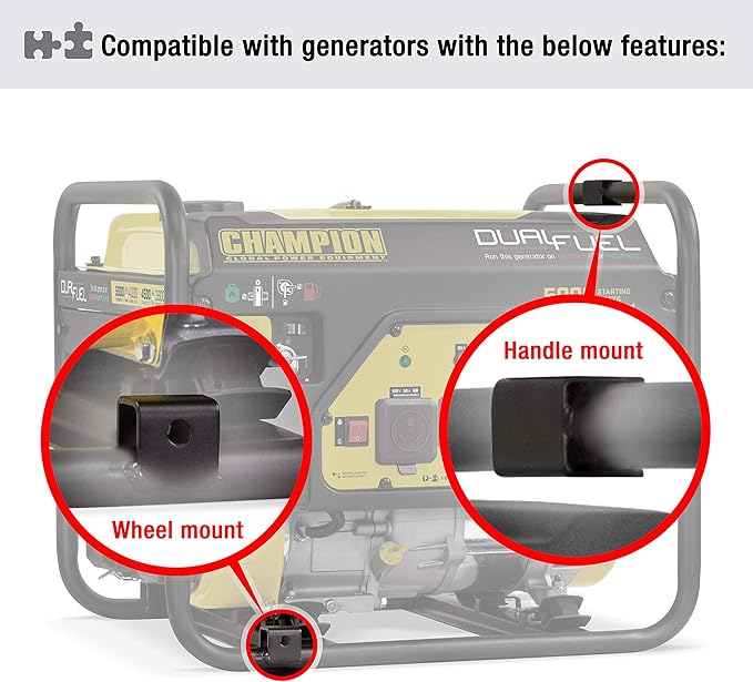Champion Power Equipment 40065 Wheel Kit with Folding Handle and Never Flat Tires for 2800-4750-Watt Generators Black