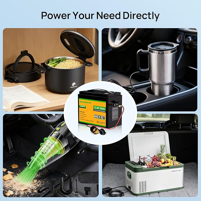 ECO-WORTHY 12V 50Ah LiFePO4 Lithium Battery with 100W Portable Solar Panel Bluetooth 5.0 Low Temp Protection Connects to Car Power Inverter for RV Road Trip Camping Hiking Marine Off Grid Travel