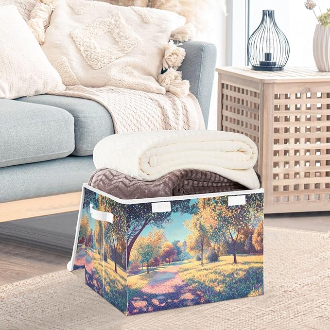 Storage Cube with Lid Aesthetic Landscape Print 16.5×12.6×11.8 IN Collapsible Large Capacity Foldable Storage Basket Bin Organizer