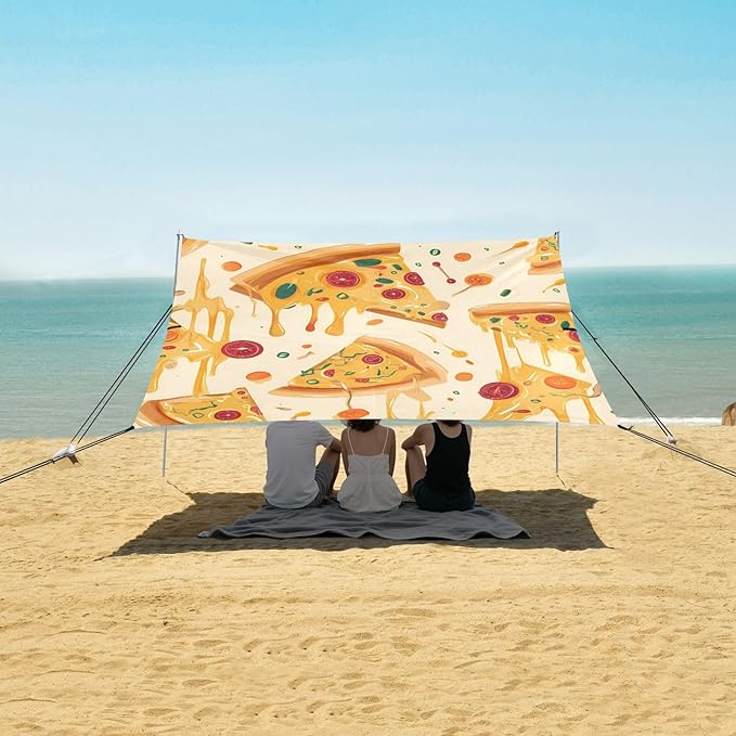 ALAZA Pizza Pattern Beach Tent Sun Shelter Portable Canopy Sunshade for Outdoor Camping Picnics Backyard Fun 10x9 ft
