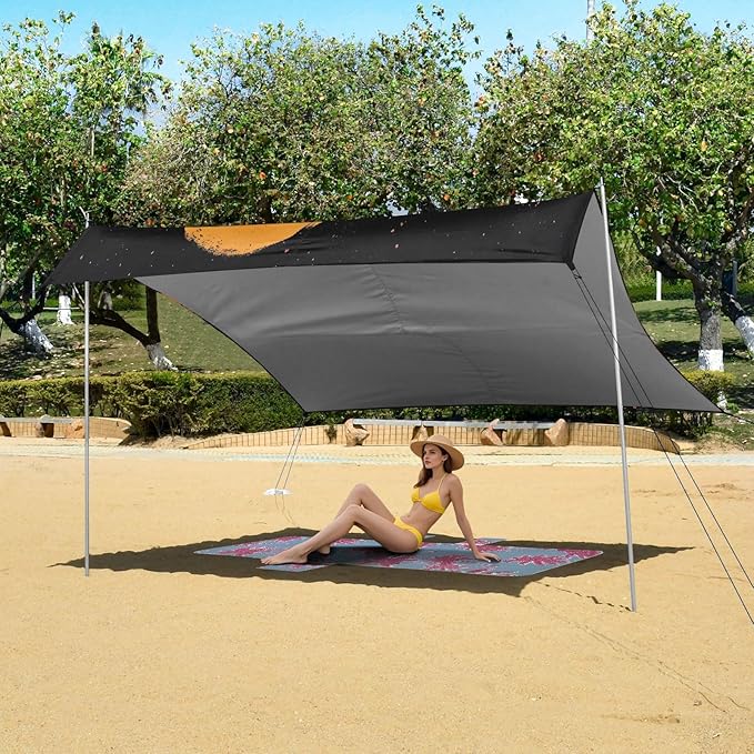 Sunset Cowboy Beach Tent Sun Shelter Set UPF50+ UV Protection 10.5 x 9.19 FT Camping Shade Canopy with Sandbags Sand Anchors Carrying Bag and Others