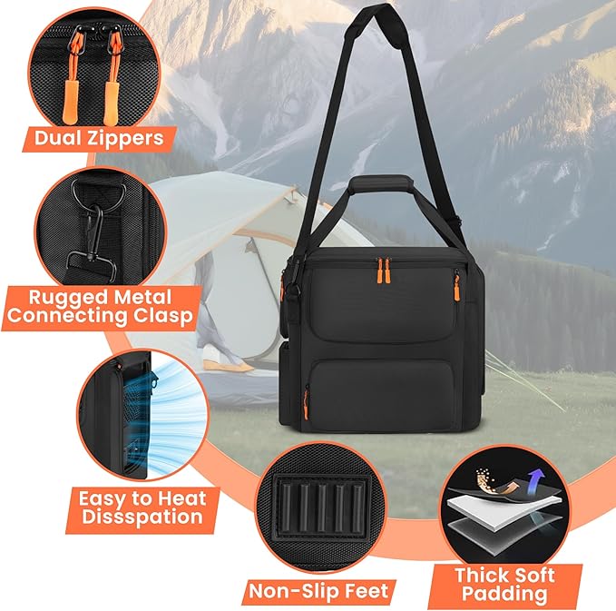 Portable Power Station Carrying Bag Compatible with BLUETTI AC180 Power Station Storage Case for Charging Cable and Accessories (BLACK Without Retractable Handle)