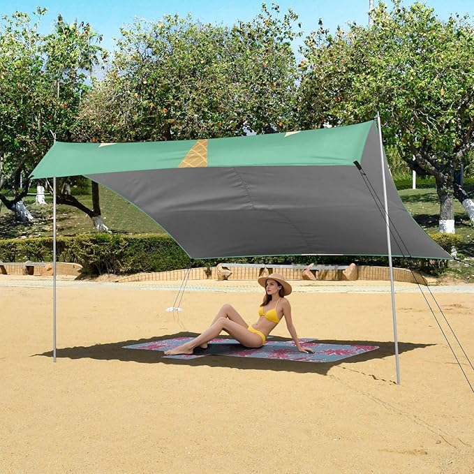 ALAZA Turquoise Ice Cream Cones Pattern Beach Tent Sun Shelter Portable Canopy Sunshade for Outdoor Camping Picnics Backyard Fun 10x9 ft