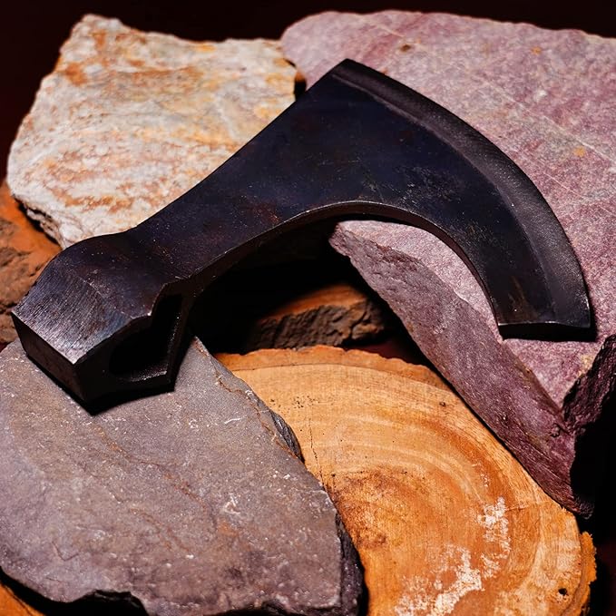 Viking Bearded Axe - Hand Forged Viking Axe Head Custom Forged high Carbon Steel hatchets Multi Purpose Adult Size Axe Head Black 19 cm