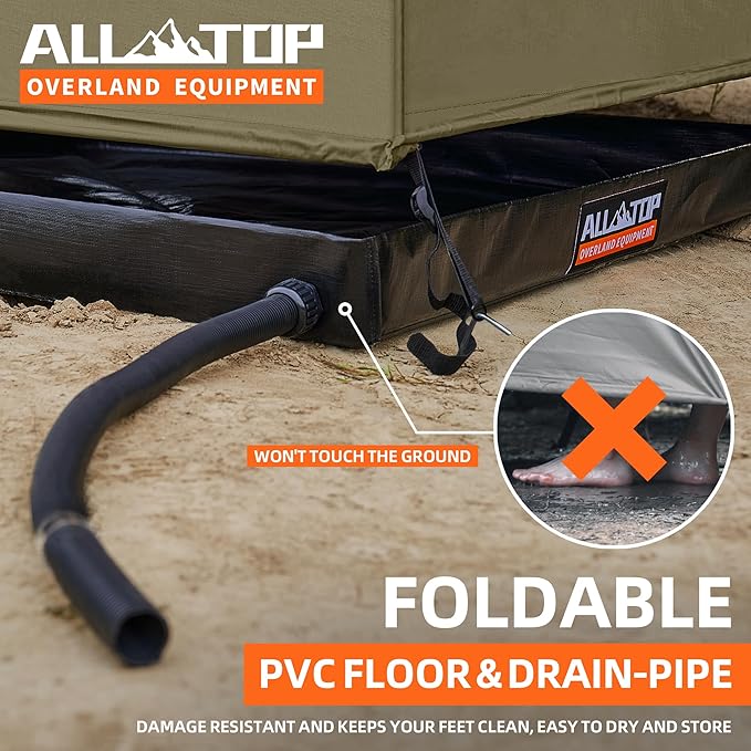 ALL-TOP Awning Shower Room w/Foldable Floor Mat 3.3ft x 3.3ft Privacy Shelter Restroom w/Roof LED Light Drain Pipe Carside Bathroom