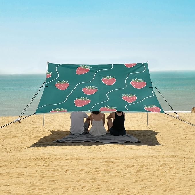 ALAZA Strawberry Cute Pattern Beach Tent Sun Shelter Portable Canopy Sunshade for Outdoor Camping Picnics Backyard Fun 10x9 ft