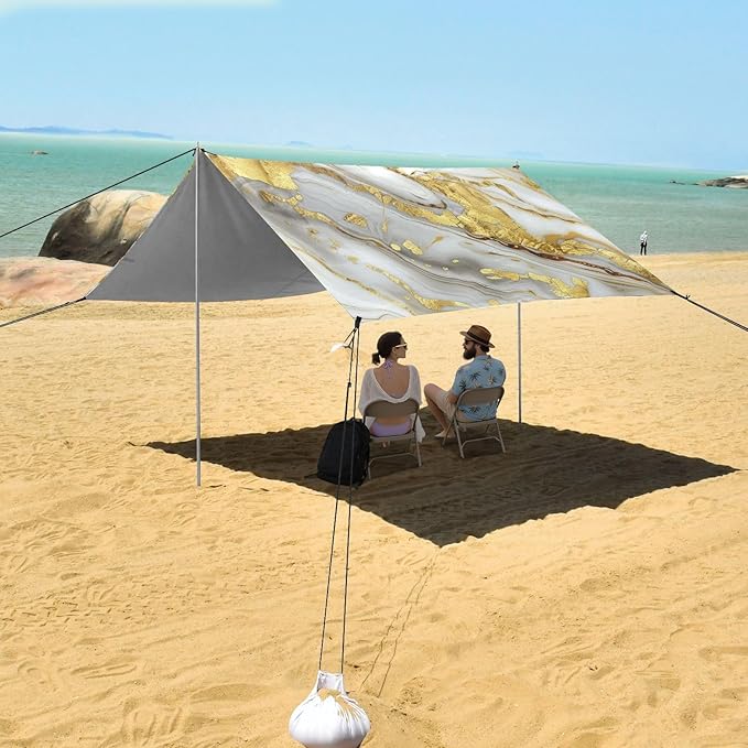 ALAZA Marbl with Gold Beach Tent Sun Shelter Portable Canopy Sunshade for Outdoor Camping Picnics Backyard Fun 10x9 ft