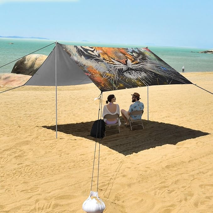 ALAZA Wild Tiger Portrait Beach Tent Sun Shelter Portable Canopy Sunshade for Outdoor Camping Picnics Backyard Fun 10x9 ft