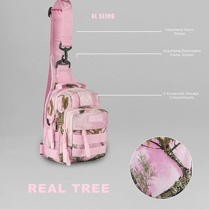 WOLFpak 4L Mini Tactical Sling Bag (Realtree APX Flushing Pink) Compact Crossbody Backpack for Gym Travel &amp EDC | Tactical Shoulder Bag with Multiple Pockets Lightweight Durable Sling Pack