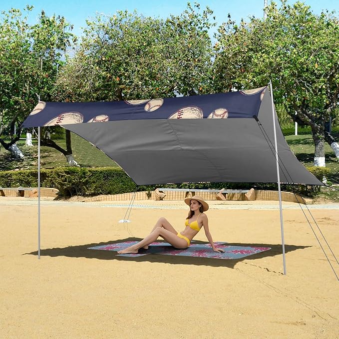 xigua Baseball Beach Tent Sun Shelter with Carrying Bag - Silver Coated Oxford Fabric Beach Canopy for Beach Camping Fishing - Includes Windproof Ropes Sandbags &amp Stakes