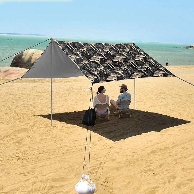 ALAZA Mushroom Polka Dots Beach Tent Sun Shelter UPF50+ Protection Beach Shade Canopy w/ 4 Sandbags for Outdoor Camping Fishing Backyard Fun Picnic 10x9 ft