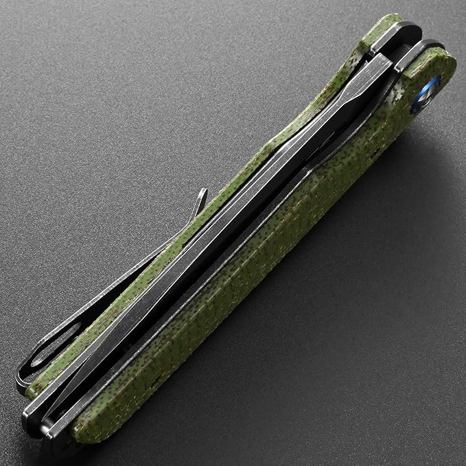 Eafengrow EF973 Folding Knife D2 Steel Blade Micarta Handle Scale Pocket Knife Folder for Working Camping Hiking EDC Tool Knife（army green