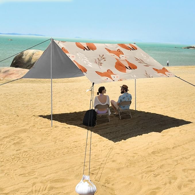 ALAZA Orange Fox Pattern Beach Tent Sun Shelter Portable Canopy Sunshade for Outdoor Camping Picnics Backyard Fun 10x9 ft