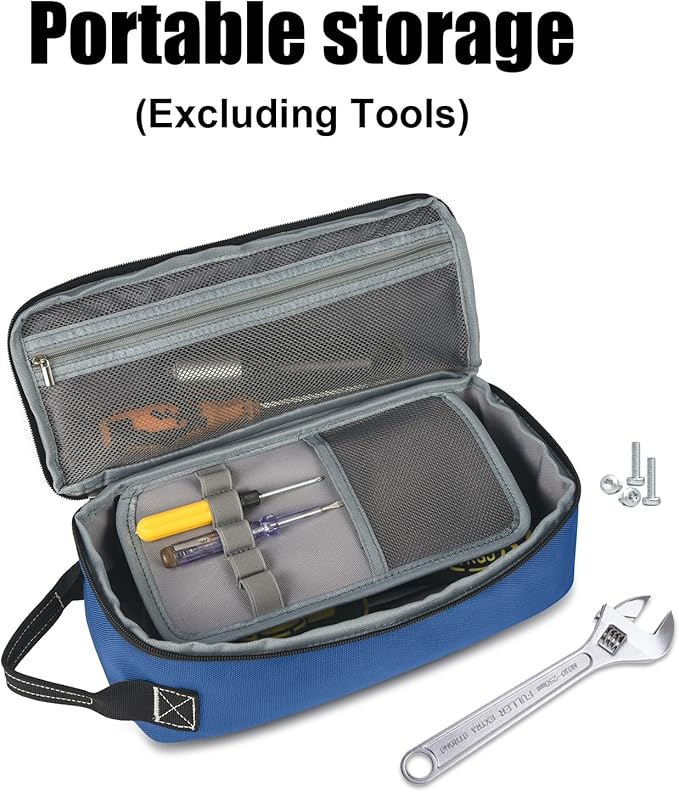 LAKE OF FIRE 12.6 Small Tool Bag Pouch for Men with Multiple Pockets Waterproof Heavy Duty Tool Bag Organizer with Zipper and Portable Handle (Blue)