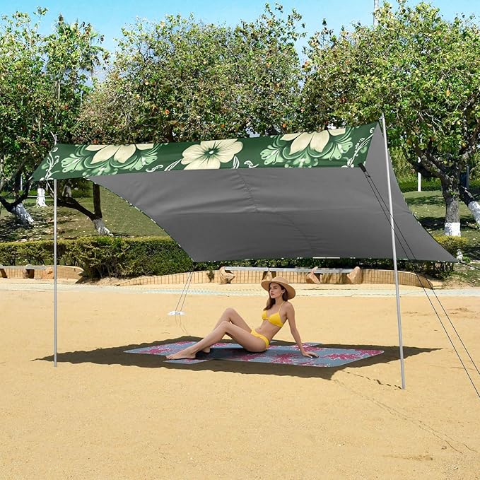 St Patrick's Day Flowers Green Beach Tent Sun Shelter Set UPF50+ UV Protection 10.5 x 9.19 FT Camping Shade Canopy with Sandbags Sand Anchors Carrying Bag and Others