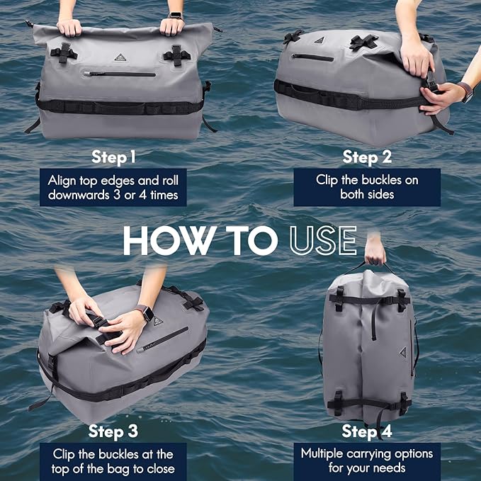 Haimont Large Waterproof Duffel Backpack Roll-Top Heavy Duty Dry Duffle Bag for Boating Travel Motorcycle Kayaking Camping 60L