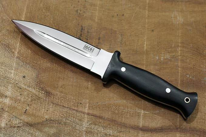 GCS Handmade Hunting Knife Full Tang Black Micarta Handle D2 Steel with Cowhide Right and Left Leather Sheath for Hunting Camping Bushcraft and EDC (GCS-234)