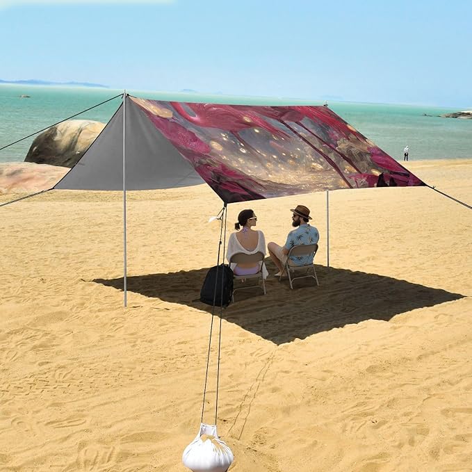 ALAZA Red Flamingos Beach Tent Sun Shelter UPF50+ Protection Beach Shade Canopy w/ 4 Sandbags for Outdoor Camping Fishing Backyard Fun Picnic 10x9 ft