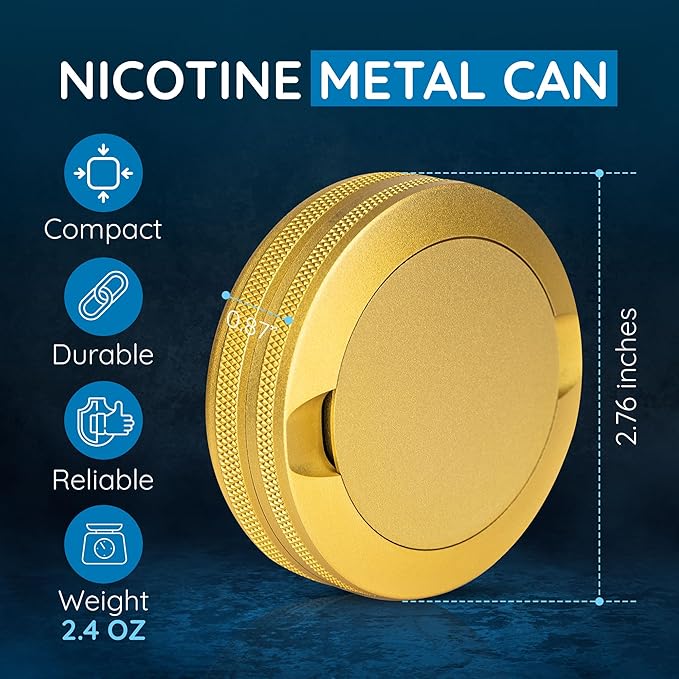 Premium Pouch Container | Metal Can | Moisture &amp Odor Proof Snus Can | Pouch Accessories (Gold)