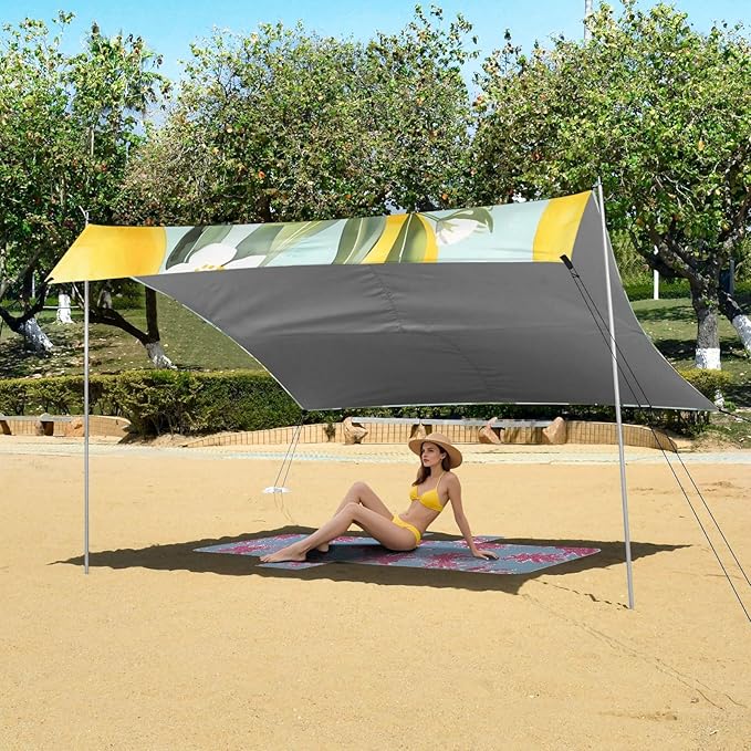 ALAZA Lemon Pattern Light Blue Background Hand-Painted Beach Tent Sun Shelter Portable Canopy Sunshade for Outdoor Camping Picnics Backyard Fun 10x9 ft
