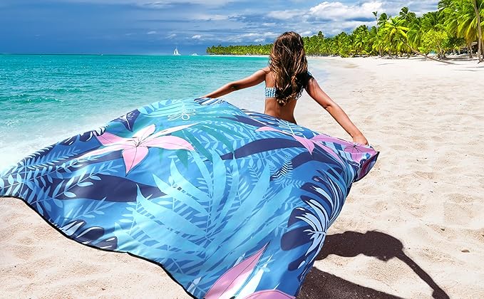 Beach Blanket Waterproof Sandproof Beach Mat 79 X 83/10'x9'for 2-8 Adults Quick Drying Outdoor Picnic Mat Beach Accessories for Travel Camping Hiking