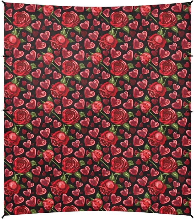 ALAZA Heart Red Rose Flower Beach Tent Sun Shelter UPF50+ Protection Beach Shade Canopy w/ 4 Sandbags for Outdoor Camping Fishing Backyard Fun Picnic 10x9 ft