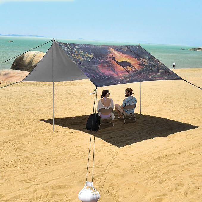 ALAZA Deer in Forest Sunset Beach Tent Sun Shelter Portable Canopy Sunshade for Outdoor Camping Picnics Backyard Fun 10x9 ft