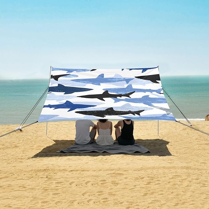 ALAZA Shark Pattern Beach Tent Sun Shelter Portable Canopy Sunshade for Outdoor Camping Picnics Backyard Fun 10x9 ft