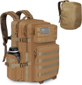 Military Tactical Backpack with Hidden Rain Cover 50L MOLLE Army Backpack for Men 3-Day Assault Rucksack for Trekking Heavy Duty Waterproof Pack Bag for Camping Hiking - Khaki