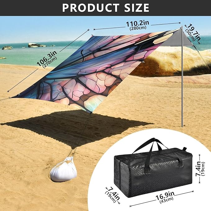 ALAZA Butterfly Wings Beach Tent Sun Shelter Portable Canopy Sunshade for Outdoor Camping Picnics Backyard Fun 10x9 ft