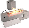 42 Outdoor Fire Pit Table 50000 BTU Gas Fire Pit with Glass Wind Guard Fire Stones Waterproof Cover Propane Fire Pit Table for Outside Patio (Brown)