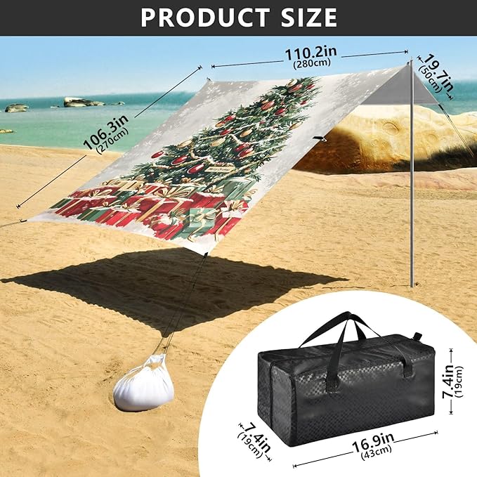 ALAZA Oil Painting Christmas Tree Beach Tent Sun Shelter Portable Canopy Sunshade for Outdoor Camping Picnics Backyard Fun 10x9 ft