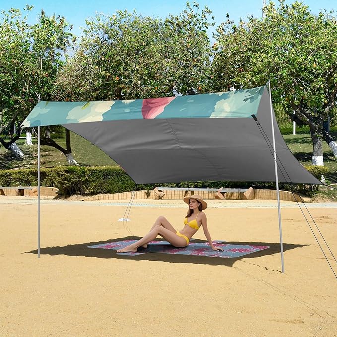 Easter Eggs Gnome Beach Tent Sun Shelter Set UPF50+ UV Protection 10.5 x 9.19 FT Camping Shade Canopy with Sandbags Sand Anchors Carrying Bag and Others