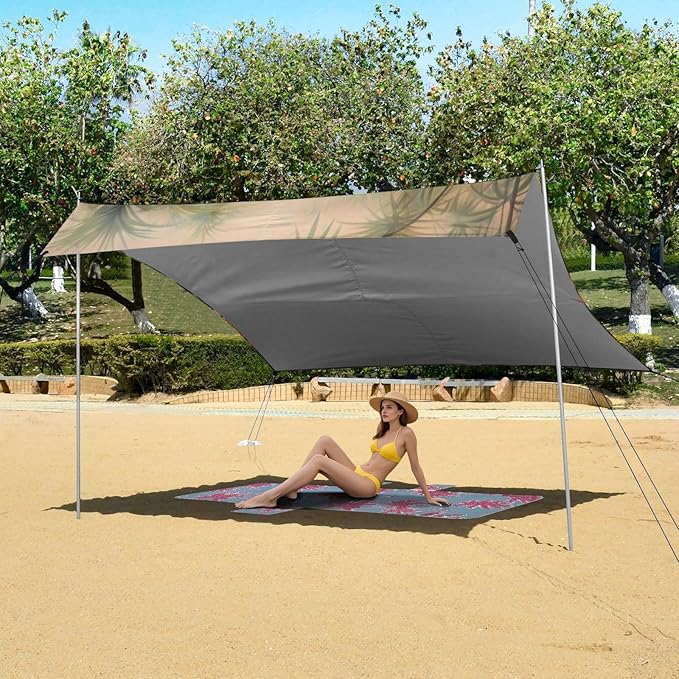 ALAZA Two Flamingo Jungle Palm Beach Tent Sun Shelter Portable Canopy Sunshade for Outdoor Camping Picnics Backyard Fun 10x9 ft