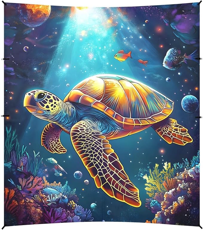 ALAZA Colorful Sea Turtle Moon Beach Tent Sun Shelter Portable Canopy Sunshade for Outdoor Camping Picnics Backyard Fun 10x9 ft