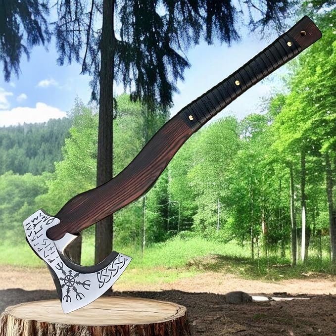 [OLDZ CRAFTZ] Hand-Forged Viking Axe with Sheath Hatchet with Sheath Axe for Men Survival Axe Viking Bearded Camping Axe Best Gift Axe