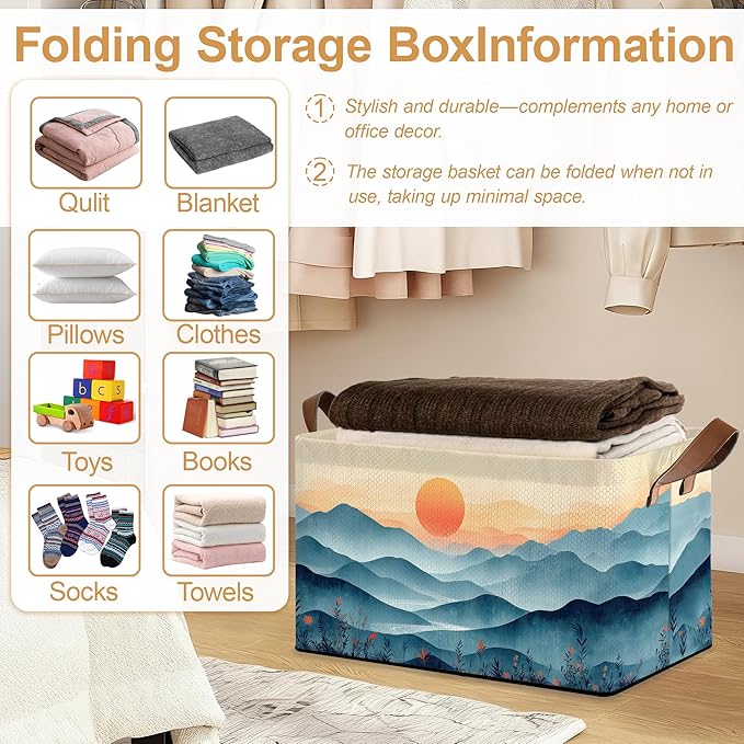 Storage Bin with Handles Sun Mountains Collapsible Laundry Baskets for Books Laundry - Use in Nursery Closet Organizers and Storage Blanket Basket