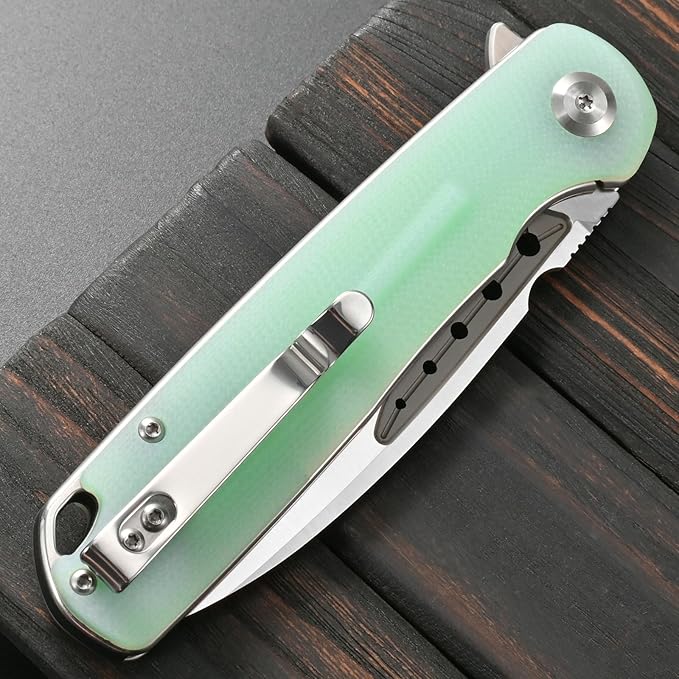 Sitivien ST131 Folding KnifeD2 Blade G10 Handle EDC Tool Knife with Liner Lock for Outdoor Camping Hiking Fishing(Jade)