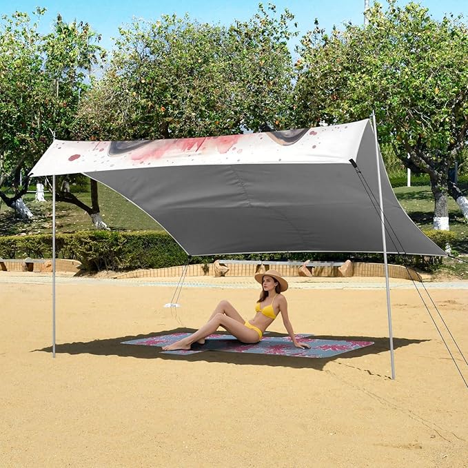 ALAZA Wolf Portrait Flower Beach Tent Sun Shelter Portable Canopy Sunshade for Outdoor Camping Picnics Backyard Fun 10x9 ft