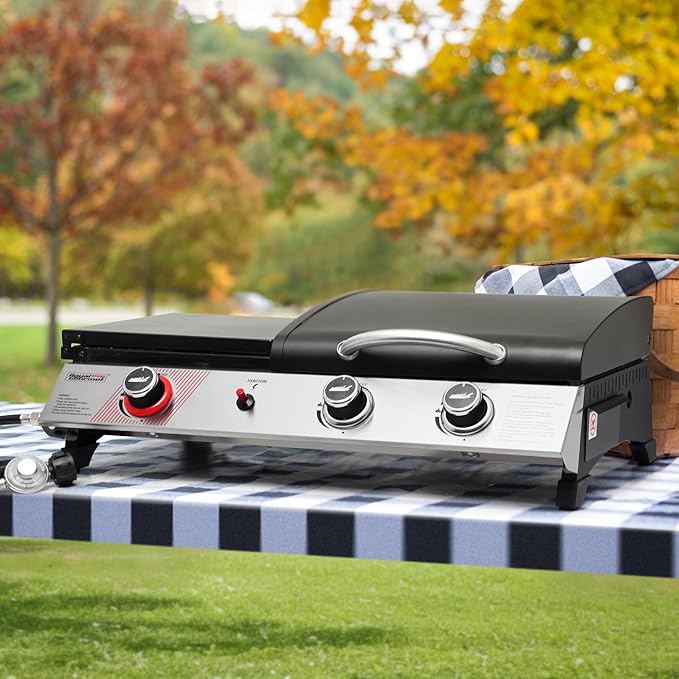 Royal Gourmet PD1305H 3 Burner Propane Gas Grill and Griddle Combo with Lid 3-in-1 Grill Griddle Combo with 29000 BTUs Output for Outdoor Cooking 364 Sq. In. Cooking Area Silver &amp Black