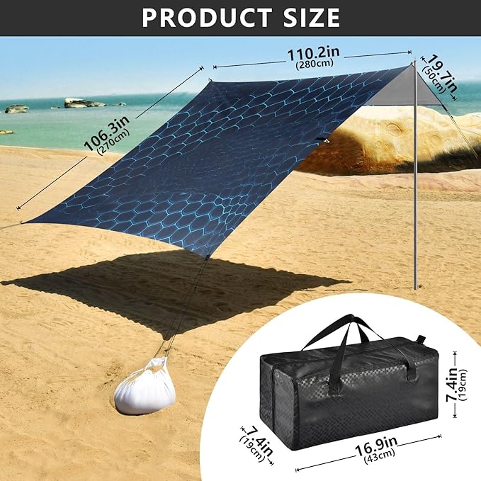 Snake Skin Print Style Doderblue Foldable Beach Cabana UPF50 Easy Setup Large Sun Shelter with Sandbags &amp Sand Shovel for Family Trips Picnics &amp Camping