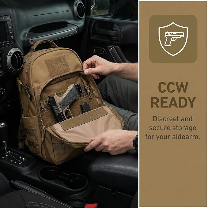 Miramrax Tactical Backpack for Men 30L Military Backpacks Concealed Carry Bags with Gun Holder Assault Pack for Travel Bug Out Bag (Coyote)