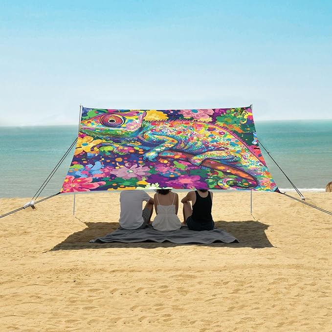 Beauty Chameleon2 Beach Tent &amp Canopy UPF50+ Protection Lightweight Sun Shelter with Sandbags &amp Sand Shovel for Family Trips Picnics &amp Camping