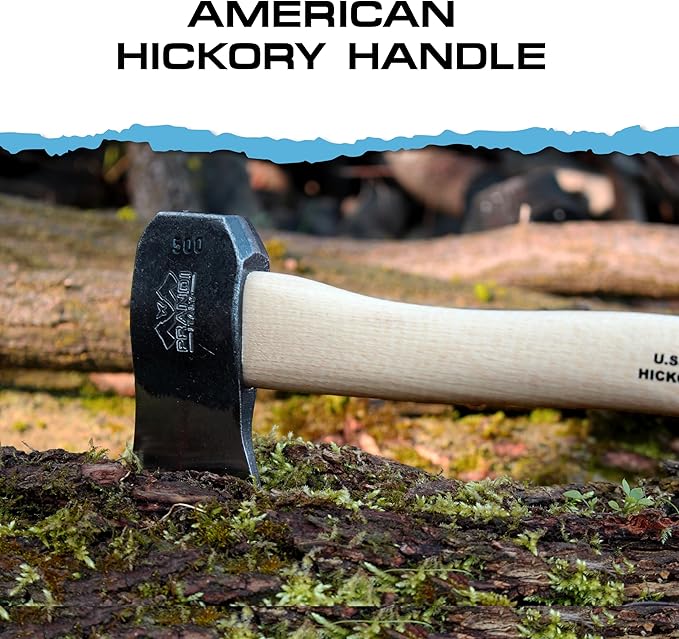 PRANDI Camping Hatchet 1.10 lb - Hickory Handle 13in - Ideal for Camping Travel and Bushcraft - Made in Italy