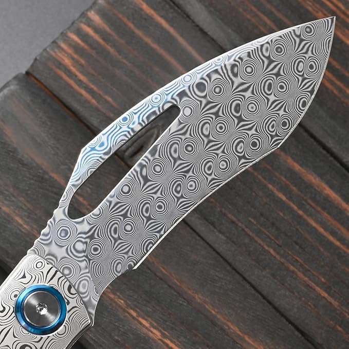 Sitivien ST270 Folding Knife Damascus Steel Blade Colorful G10 &amp Damascus Handle with Ball Bearing for Men Women Outdoor Camping Hiking Fishing(Yellow)