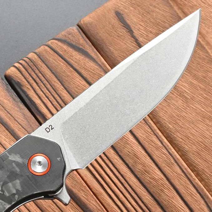 FF19 Folding Pocket KnifeD2 Steel Blade Carbon Fiber Handle EDC Tool Knife for Outdoor Camping Hunting Fishing Working(Black)