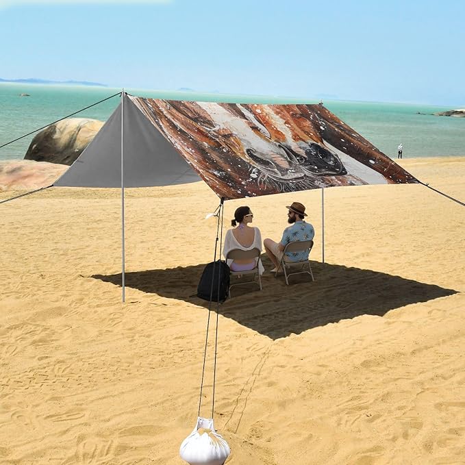 ALAZA Two Horses in Snow Beach Tent Sun Shelter Portable Canopy Sunshade for Outdoor Camping Picnics Backyard Fun 10x9 ft