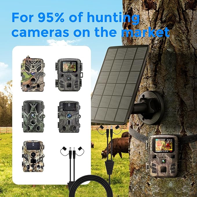 Solar Panel for Trail Cameras 5000mAh Solar Battery Charger Kit with 12V 1A &amp 6V 1.5A Dual Output Built-in Lithium Battery | IP65 Waterproof Compatible with Bushnell Stealth Cam Wildgame