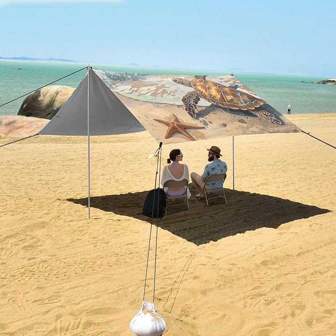 ALAZA Turtles Starfish Beach Beach Tent Sun Shelter Portable Canopy Sunshade for Outdoor Camping Picnics Backyard Fun 10x9 ft
