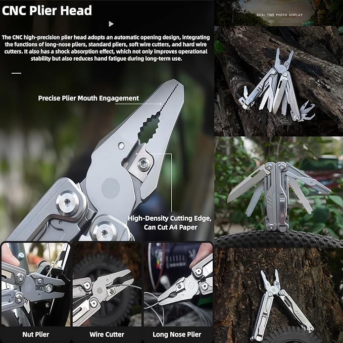 Multitool 20-in-1 Full-Size Multi-Purpose Pliers Lightweight EDC Nylon Bag With Safety Locking Camping Knives &amp Tools Mens Gifts Ideas Gifts for Hunters Men who have Everything (Black)